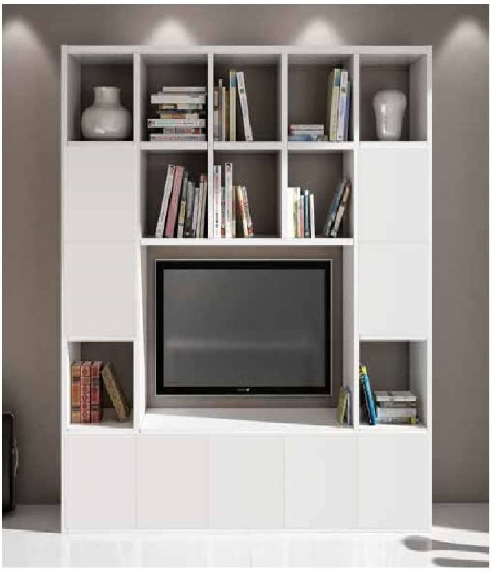 Set soggiorno composto da libreria e porta tv bianco frassinato stile moderno in mdf laminato