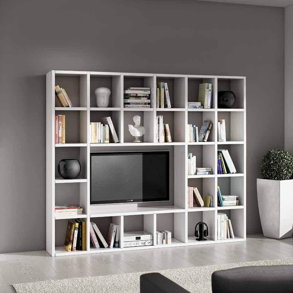 Set soggiorno composto da libreria e porta tv bianco frassinato stile moderno in mdf laminato