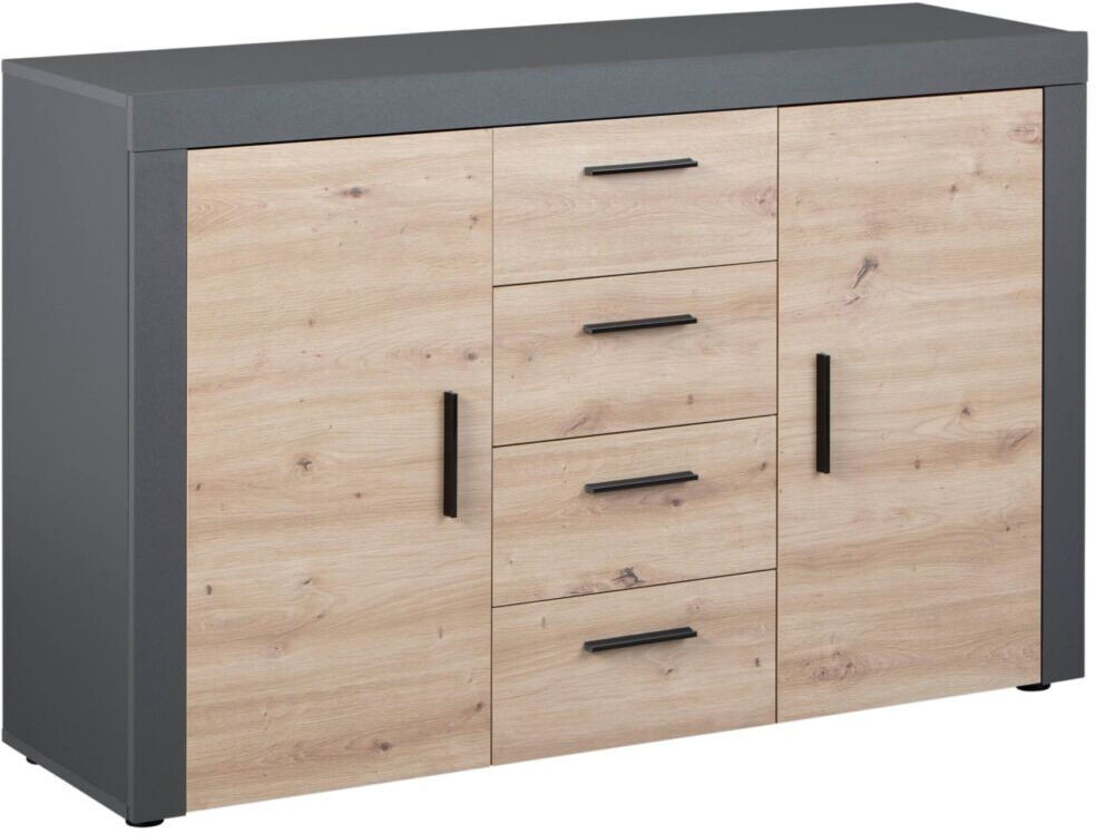 Credenza 2 ante 4 cassetti in laminato antracite e quercia