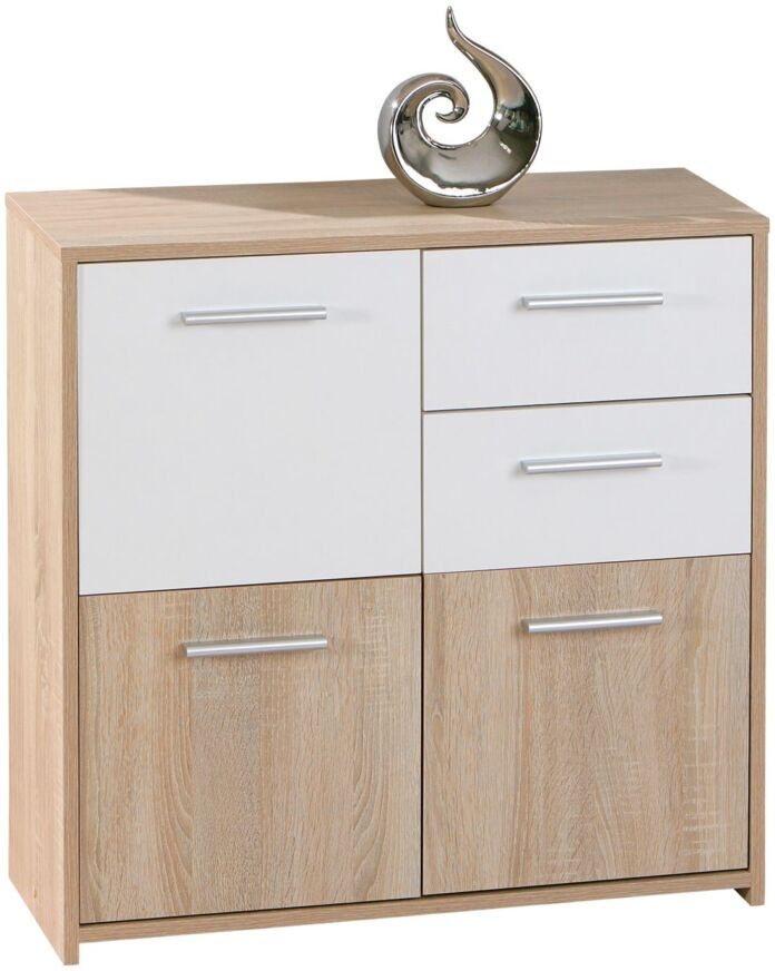 Credenza 5 cassetti in laminato rovere e bianco