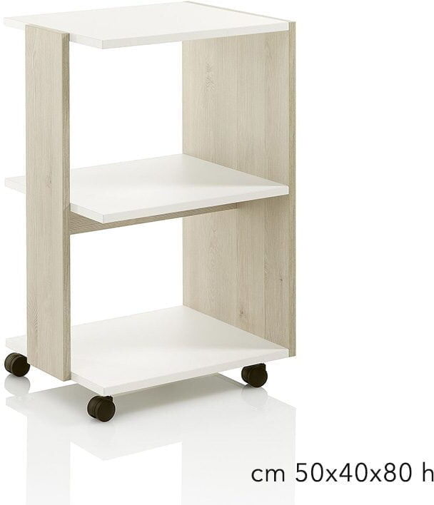 Carrello trolley con ruote Larice naturale e laminato bianco per centro estetico spa benessere