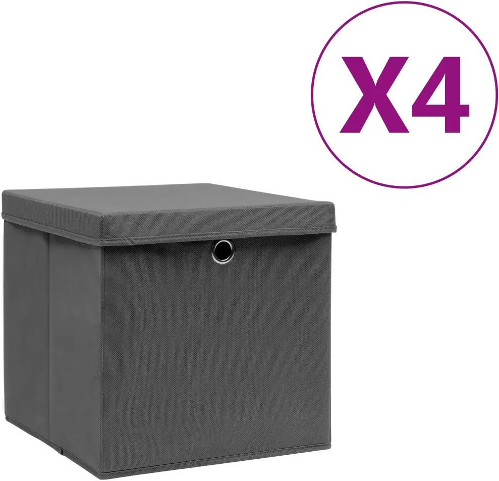 vidaXL Opbergboxen met deksels 4 st 28x28x28 cm grijs