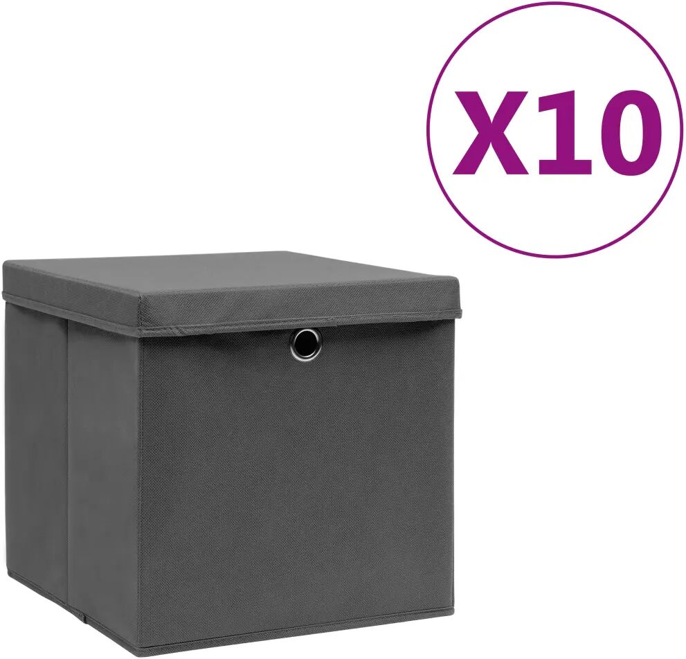 vidaXL Opbergboxen met deksels 10 st 28x28x28 cm grijs