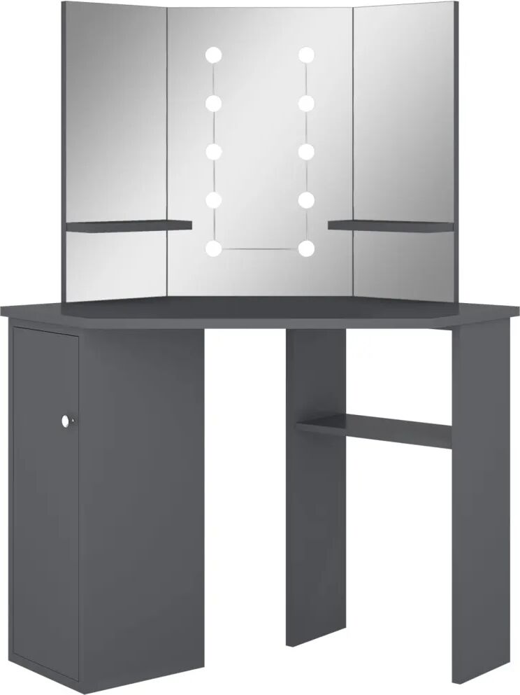 vidaXL Hoekkaptafel met LED 111x54x141,5 cm grijs