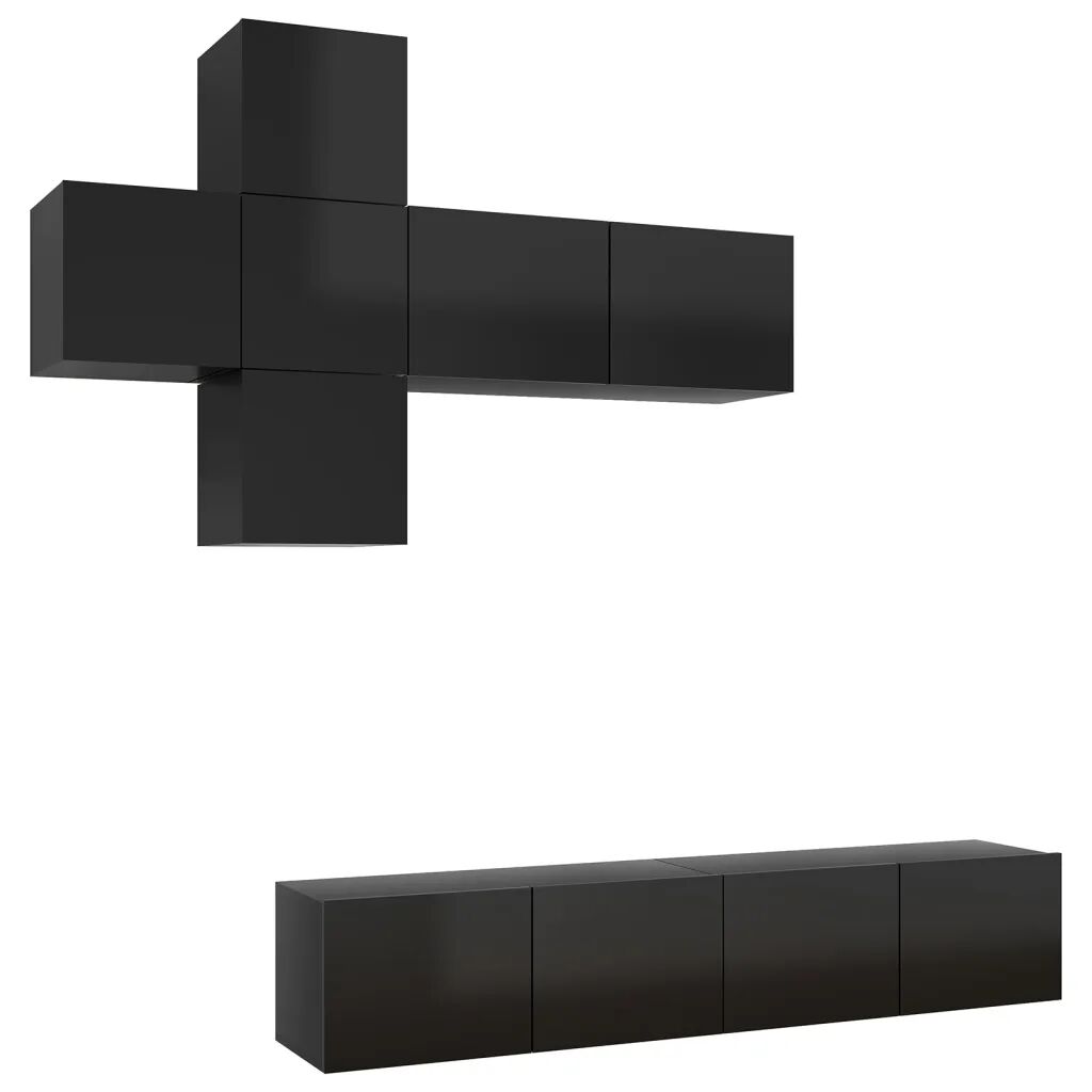 vidaXL 7-delige Tv-meubelset spaanplaat hoogglans zwart