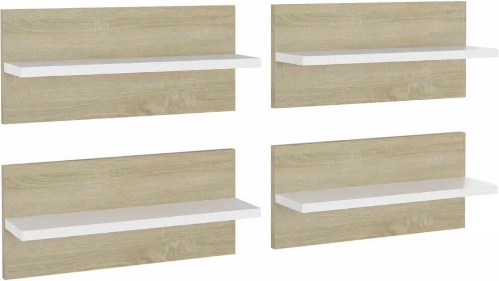 vidaXL Wandschappen 4 st 40x11,5x18 cm wit en sonoma eikenkleurig