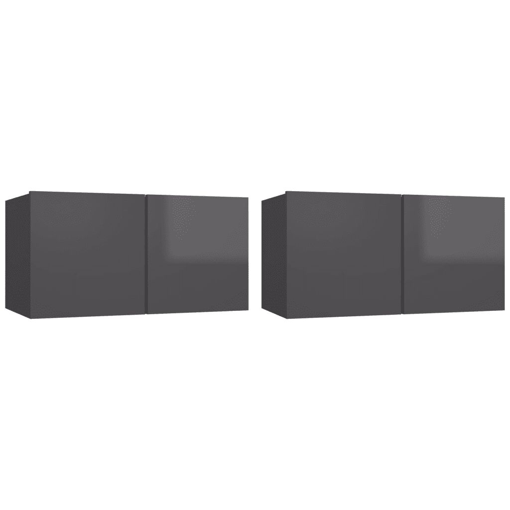 vidaXL Tv-hangmeubelen 2 st 60x30x30 cm hoogglans grijs