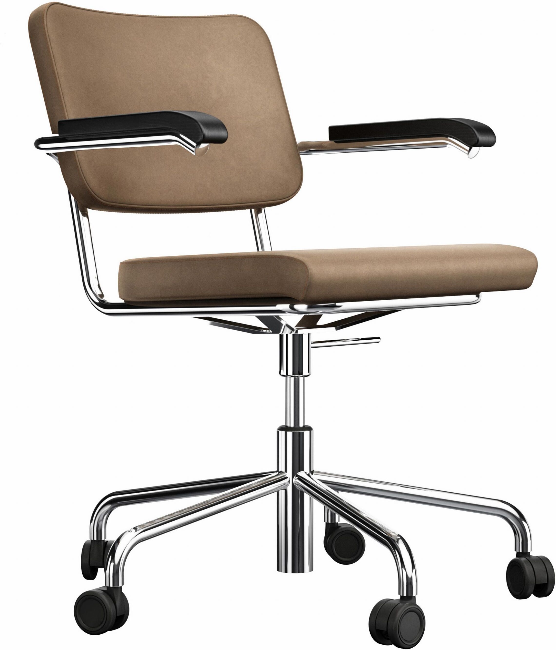 Thonet S64 PVDR Bureaustoel Nubukleder Medium Brown chroom