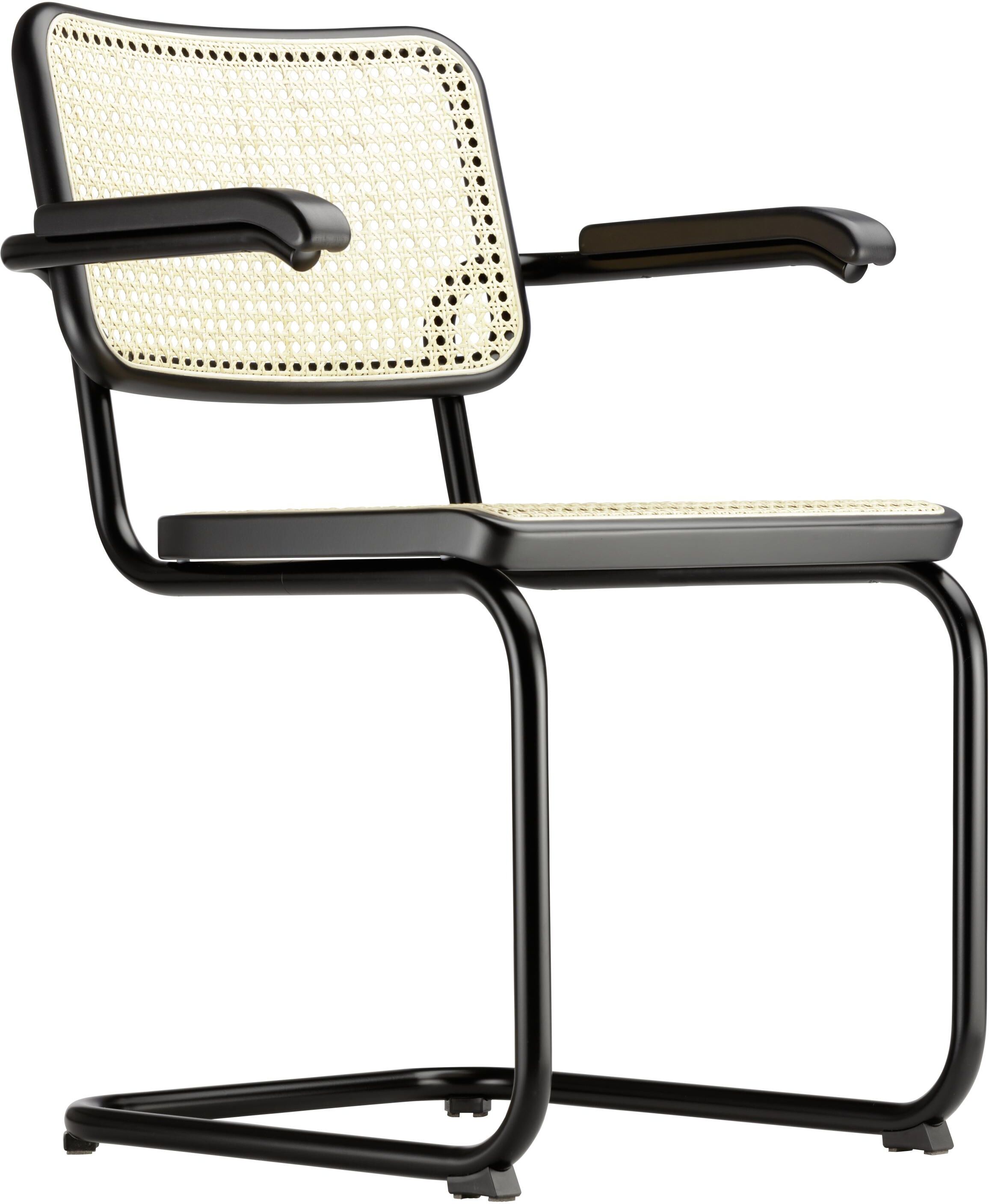 Thonet S64 V stoel gevlochten riet,arm zwart beuken,onderstel zwart