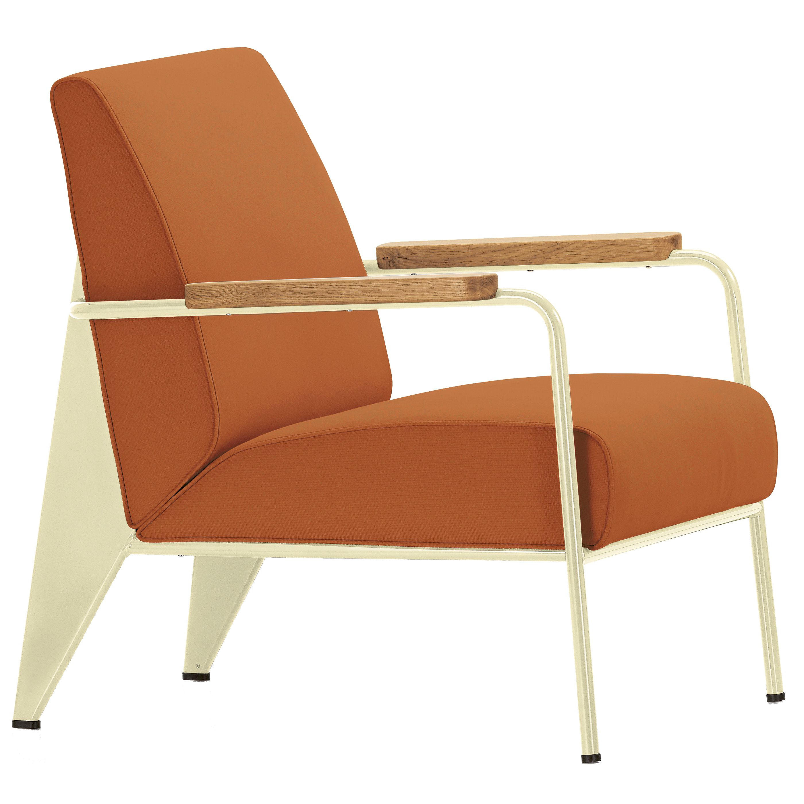 Vitra Fauteuil de Salon fauteuil onderstel ecru stof Twill cognac armleuningen naturel eiken