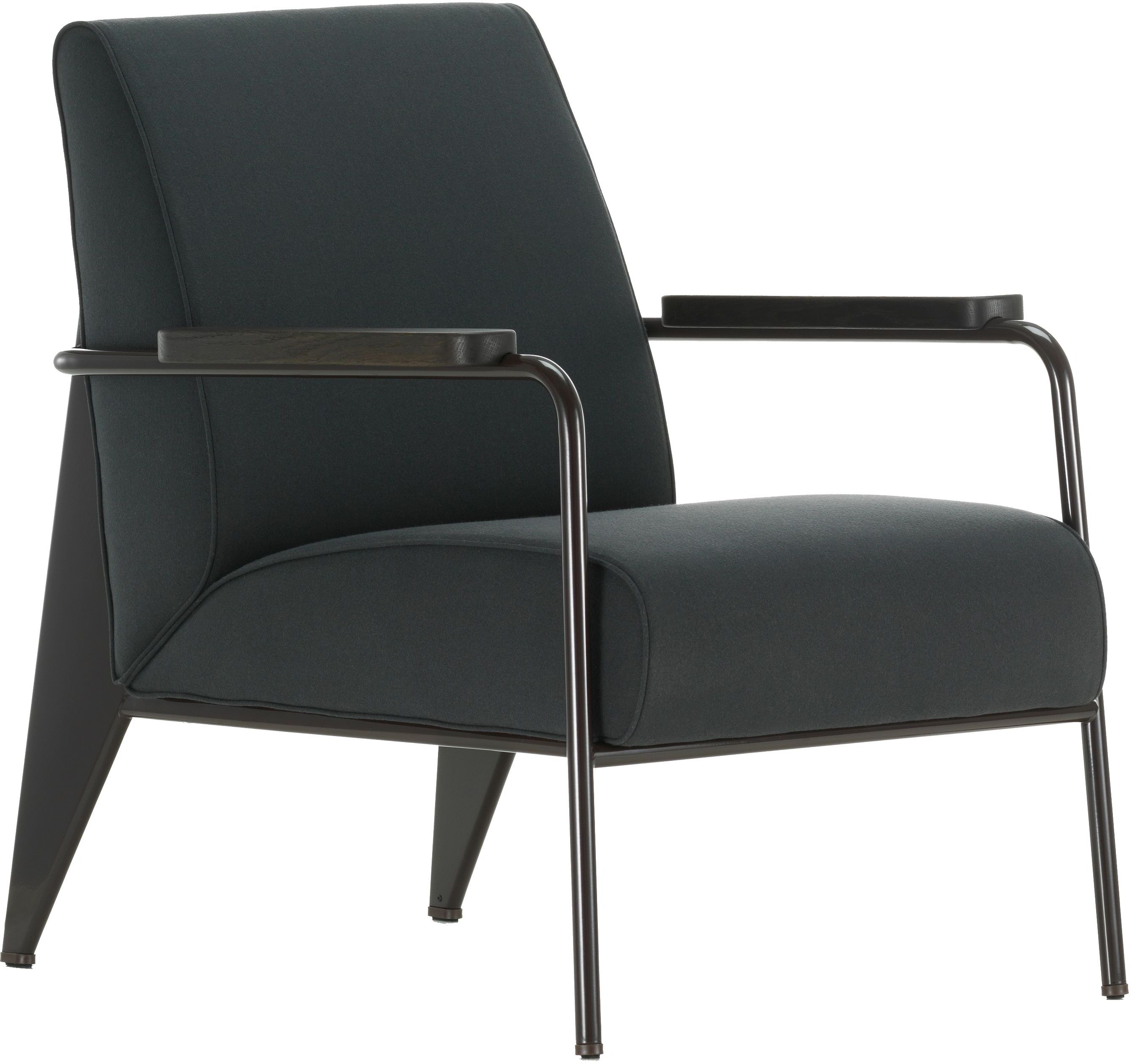 Vitra Fauteuil de Salon fauteuil onderstel chocolade stof Twill donkergrijs armleuningen gerookt eiken