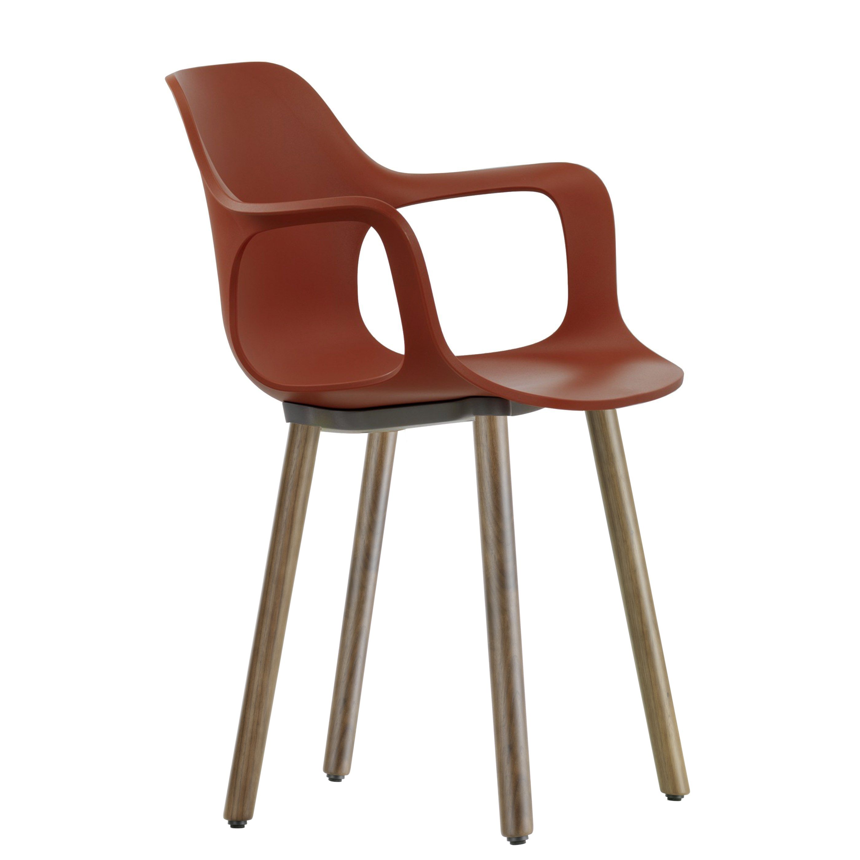 Vitra Hal Armchair Wood stoel notenhout onderstel baksteen