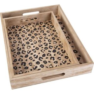 BEAU by Bo Cosy&Trendy Dienblad Leopard - Set van 2 - Natuur hout - 40x30x5cm
