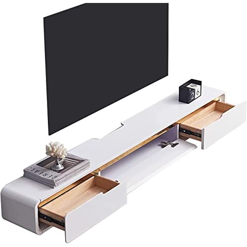 SIBEG Wandgemonteerde tv-eenheid MDF wandgemonteerde tv-kastconsole, 47,2 inch zwevende tv-standaard wandgemonteerd met 2 lades, wandgemonteerde multimedia-opslagplank wand-tv-eenheid,