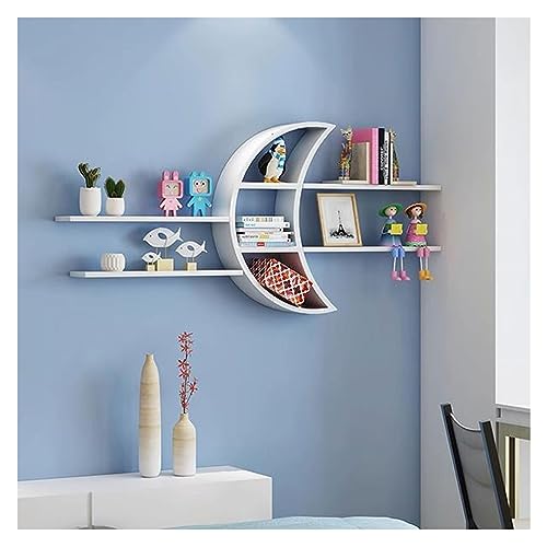 EzhEat Wandgemonteerde Zwevende Planken 3-laags zwevende planken in maanvorm, creatieve wanddecoratieplanken, wandgemonteerde boekenplanken, moderne decoratieve display-wandplanken for kinderslaapkamer, entr