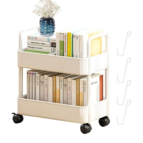 Jomewory Multifunctionele rolwagen, 2-traps beweegbare boekenplanken met wieltjes, organizer, boekenkasten, archiefmappen, beweegbare opslag, boekenplanken, 37 x 25 x 43,5 cm