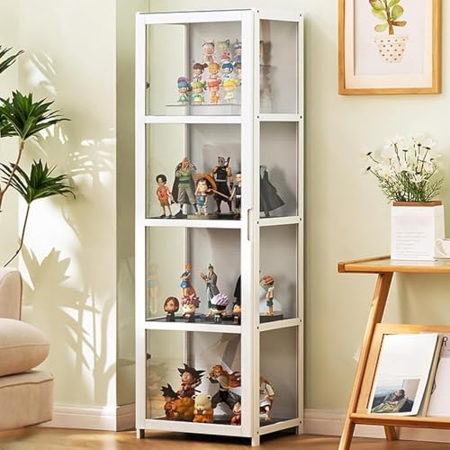 HYAMZO Vitrinekast displayplank voor verzamelobjecten glazen kast vitrines opbergkast verzamelobjecten dranktrofee boekenkast met glazen deuren acryl, Wit, 16,5 inch/4F 45HaoAMZ