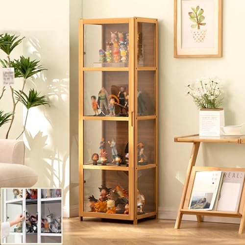 TANZEM Vitrinekast voor verzamelobjecten/Curiosa kast vitrinekast natuurlijk bamboe frame, vitrines voor verzamelobjecten Acryl vitrine Curio kast figuur vitrine kast China cabine