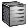 Rotho , Spacemaker, Ladebox / kantoorbox met 5 lades, Kunststof (PS) BPA-vrij, transparant / zwart, 33,5 x 28,5 x 32,0 cm