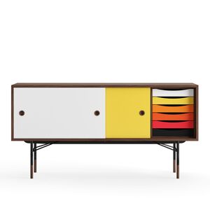 House of Finn Juhl Sideboard With Tray Unit, Walnut, White/yellow, Black Steel, Warm