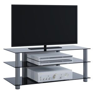 Zumbo TV-møbel med 3 glasshyllersølvfarget, svart glass.