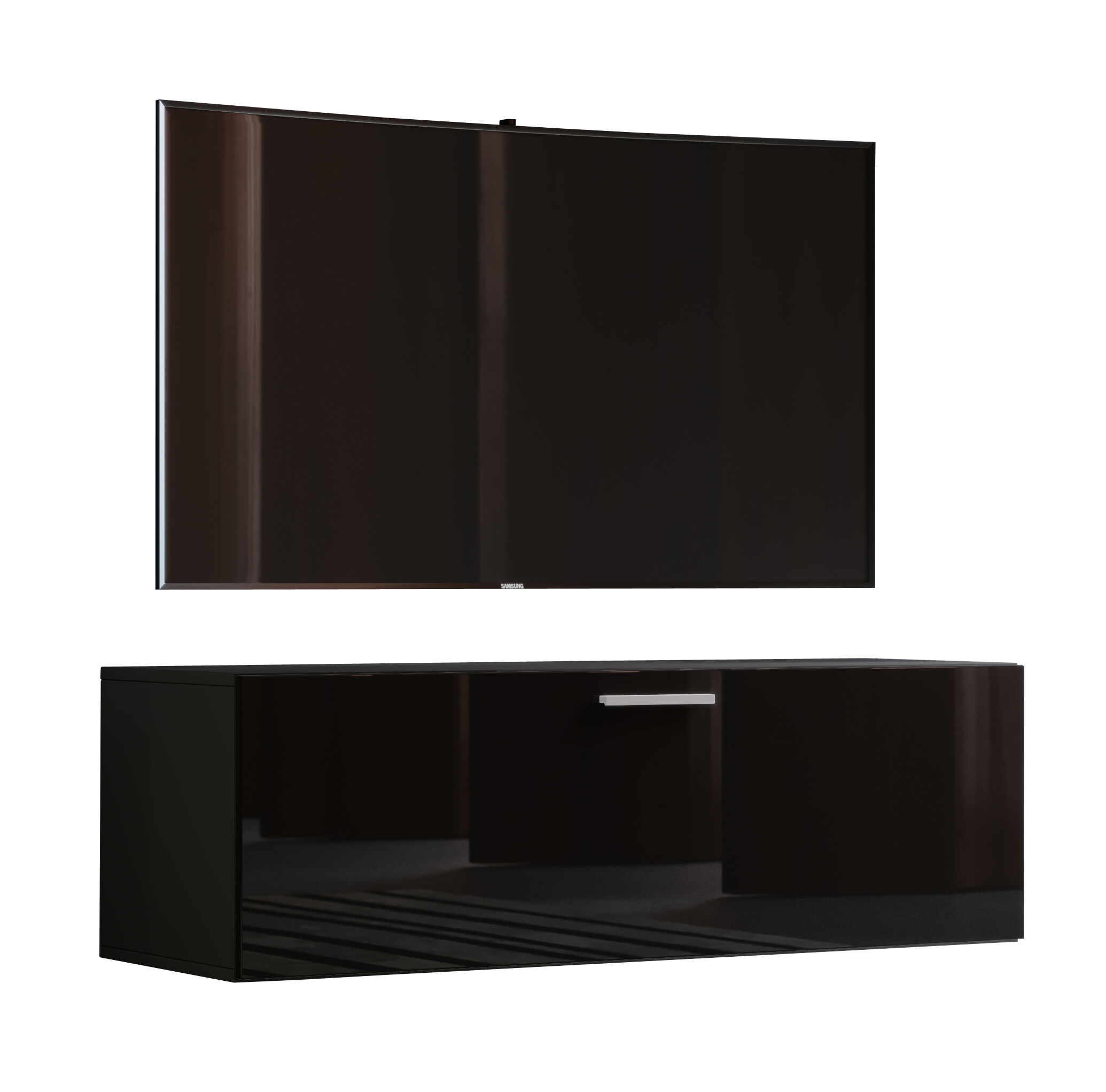 Fernso 115 TV-møbel vegghengt med 1 dørsvart høyglans.