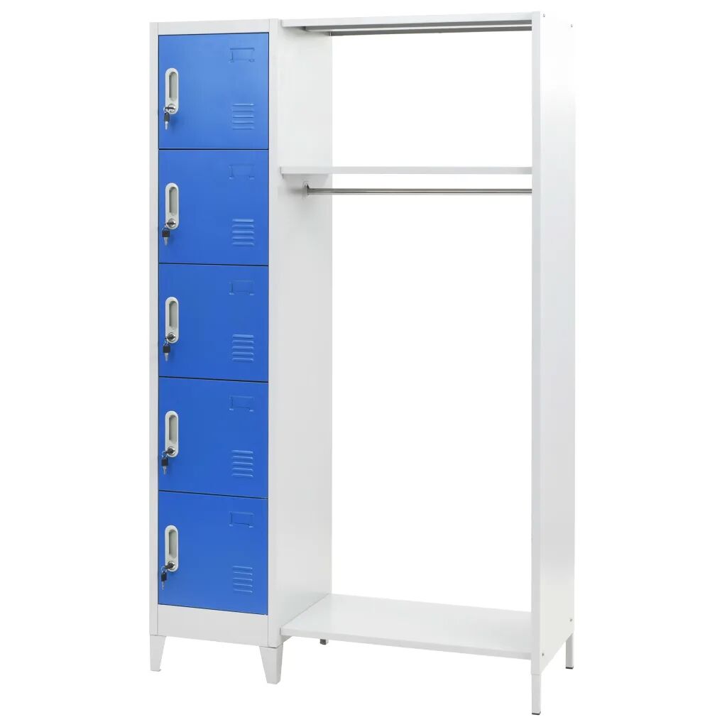 vidaXL Garderobeskap med klesstativ blå og grå 110x45x180 cm metall