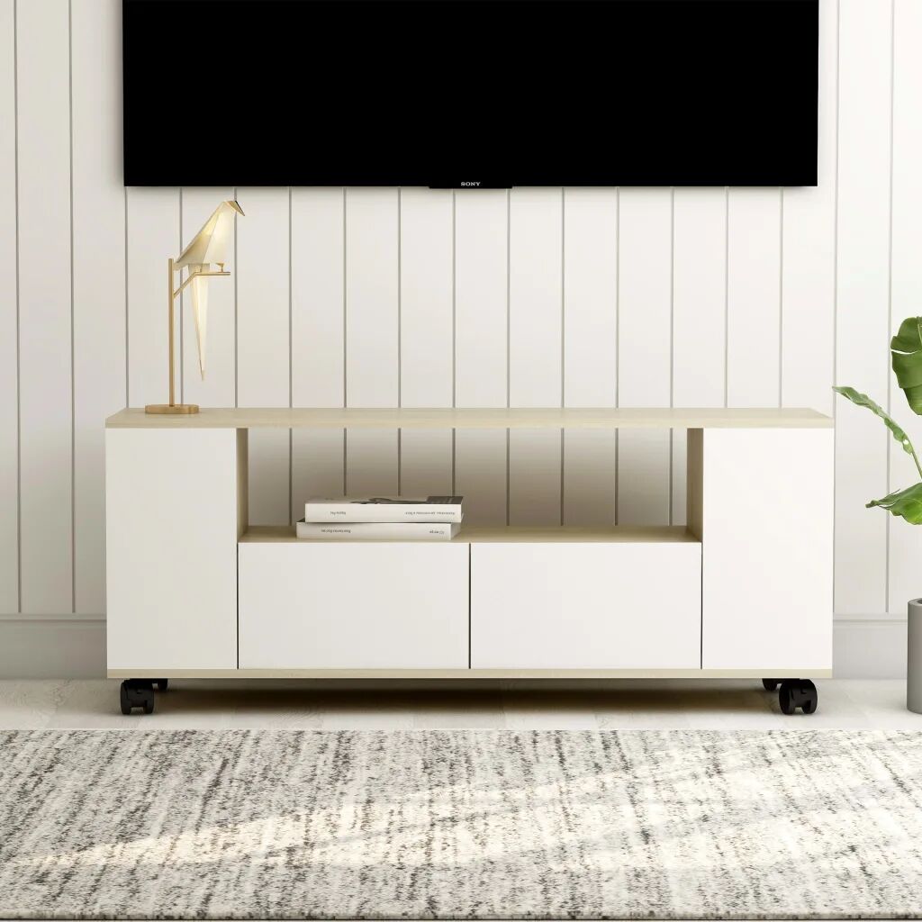 vidaXL TV-benk hvit og sonoma eik 120x35x43 cm sponplate