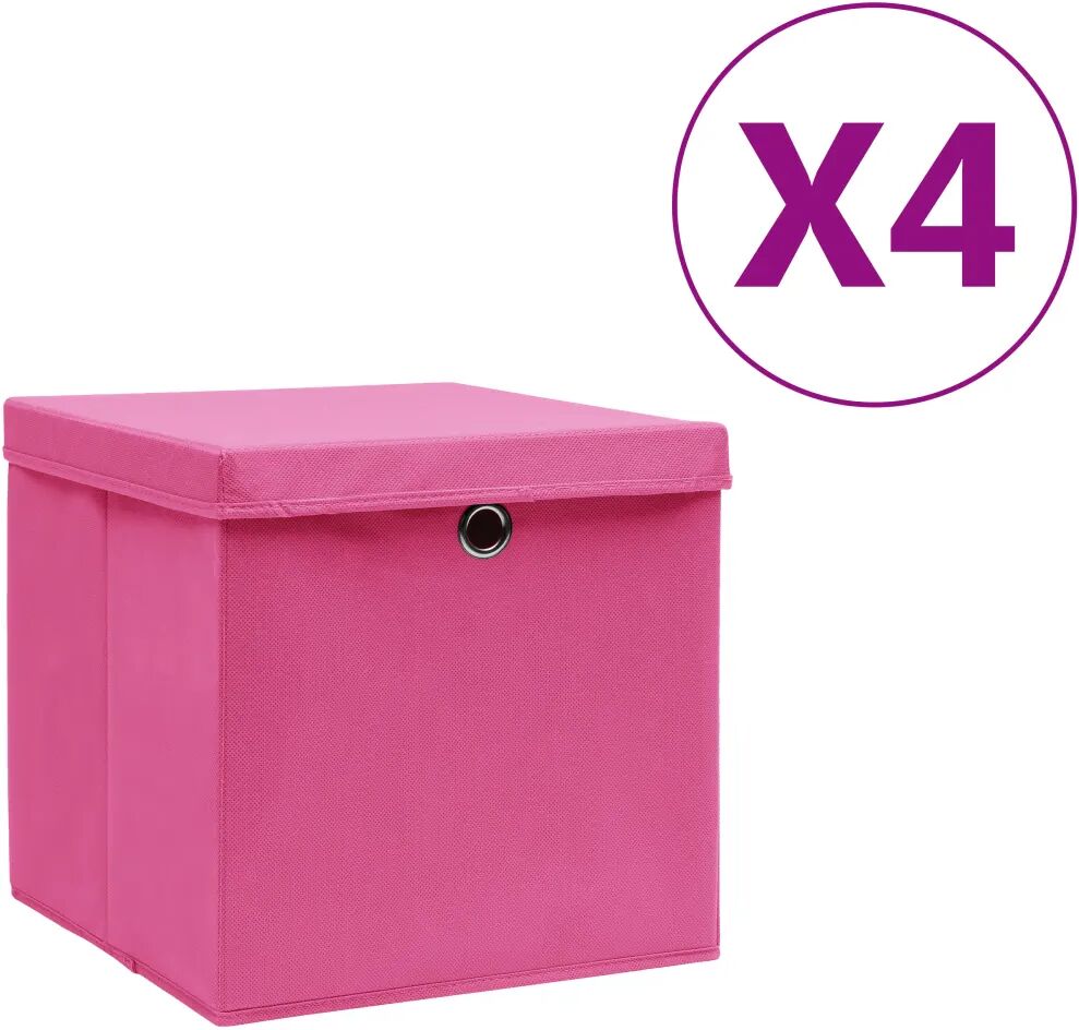 vidaXL Oppbevaringsbokser med deksler 4 stk 28x28x28 cm rosa