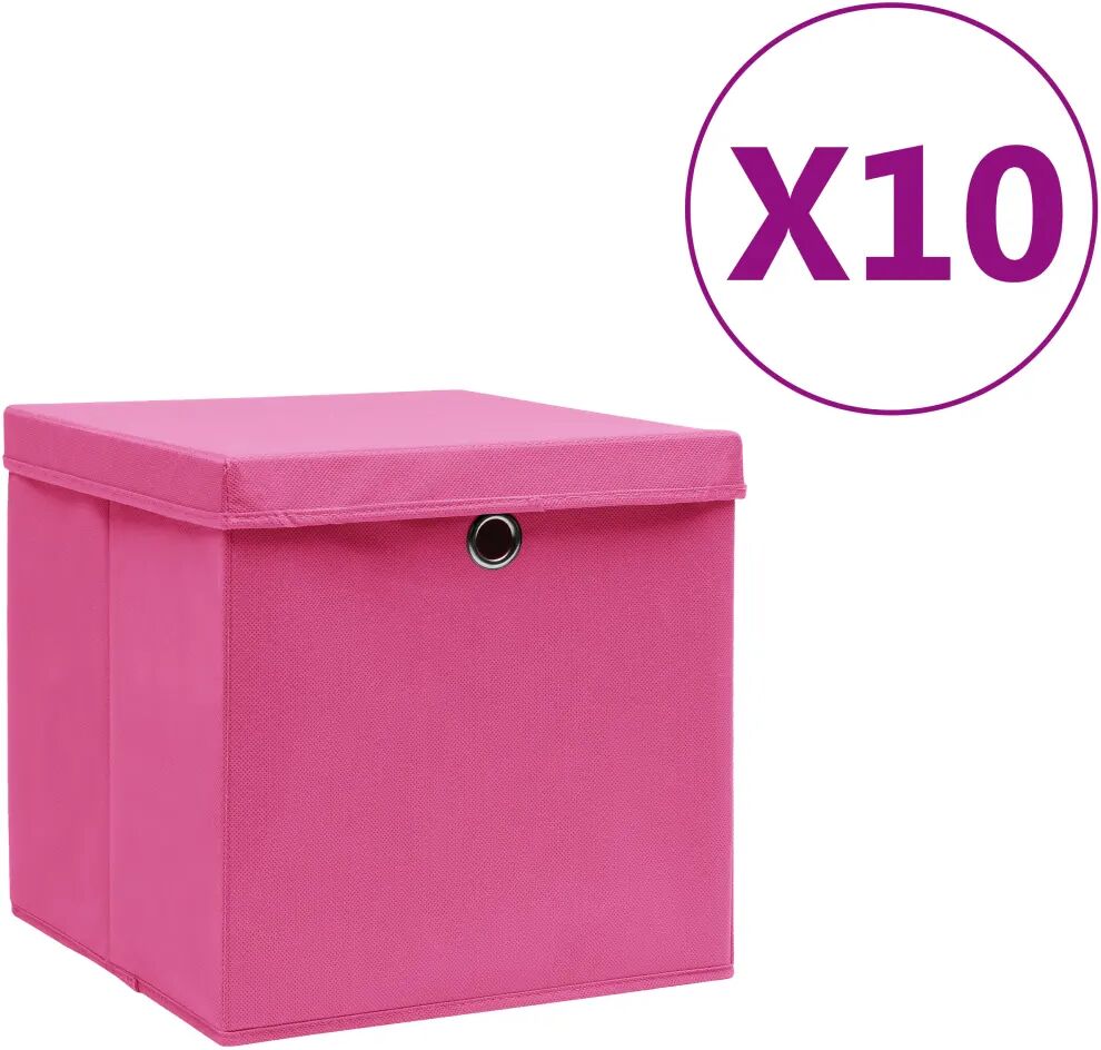 vidaXL Oppbevaringsbokser med deksler 10 stk 28x28x28 cm rosa