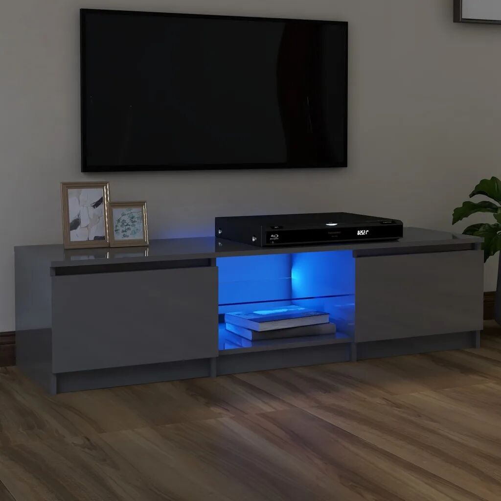 vidaXL TV-benk med LED-lys høyglans grå 140x40x35,5 cm