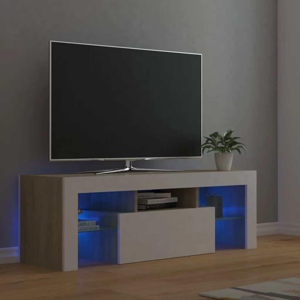 vidaXL TV-benk med LED-lys hvit og sonoma eik 120x35x40 cm