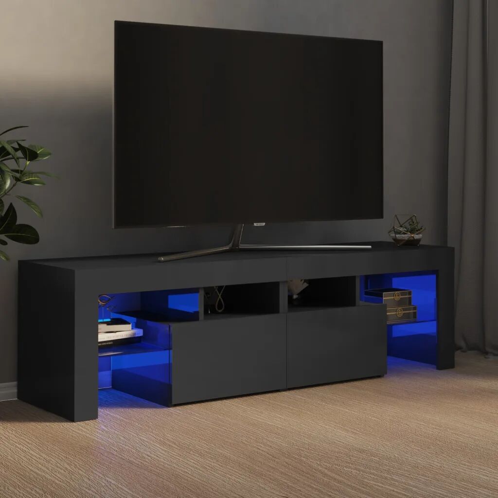 vidaXL TV-benk med LED-lys høyglans grå 140x35x40 cm