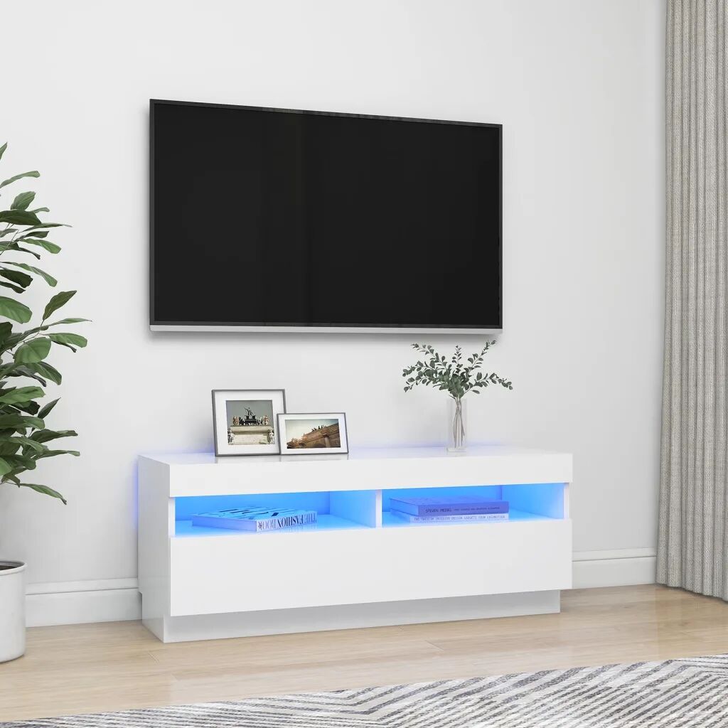 vidaXL TV-benk med LED-lys hvit 100x35x40 cm