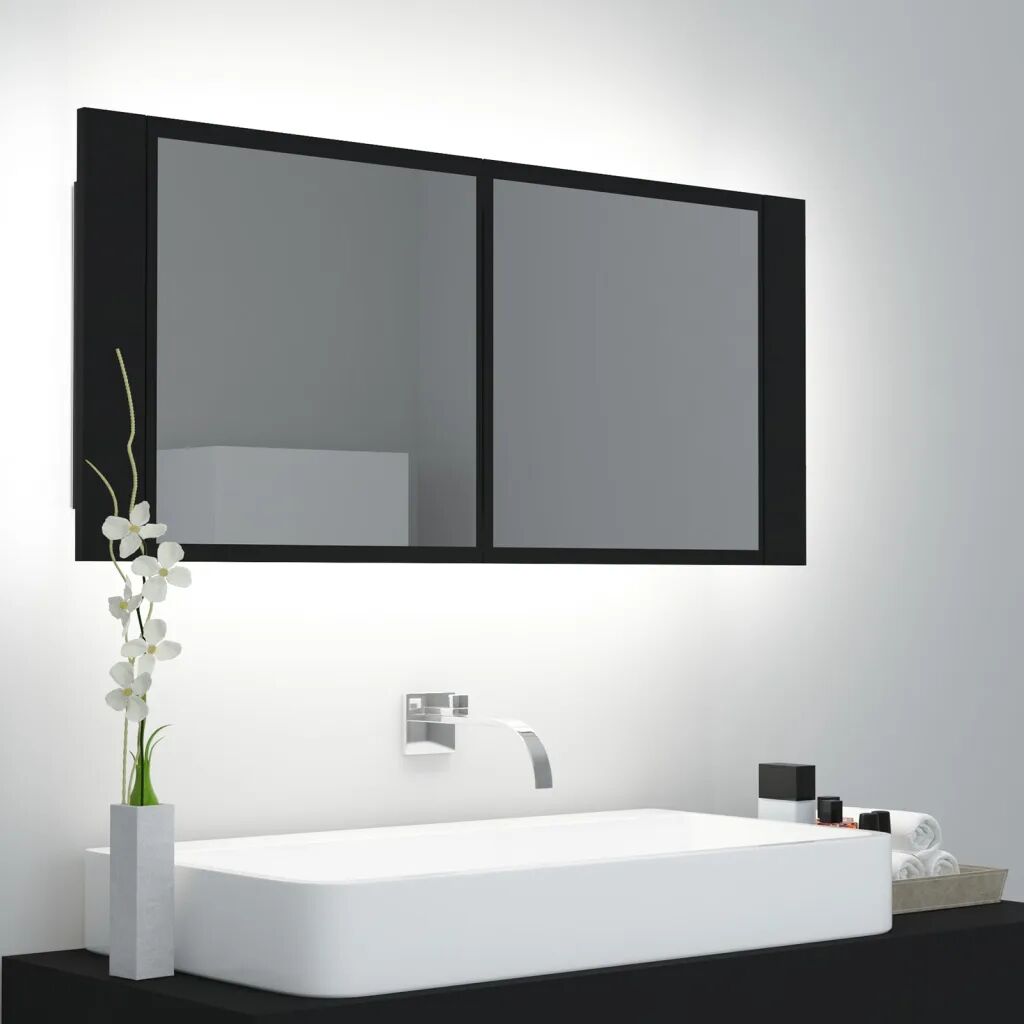 vidaXL LED-speilskap til baderom svart 100x12x45 cm