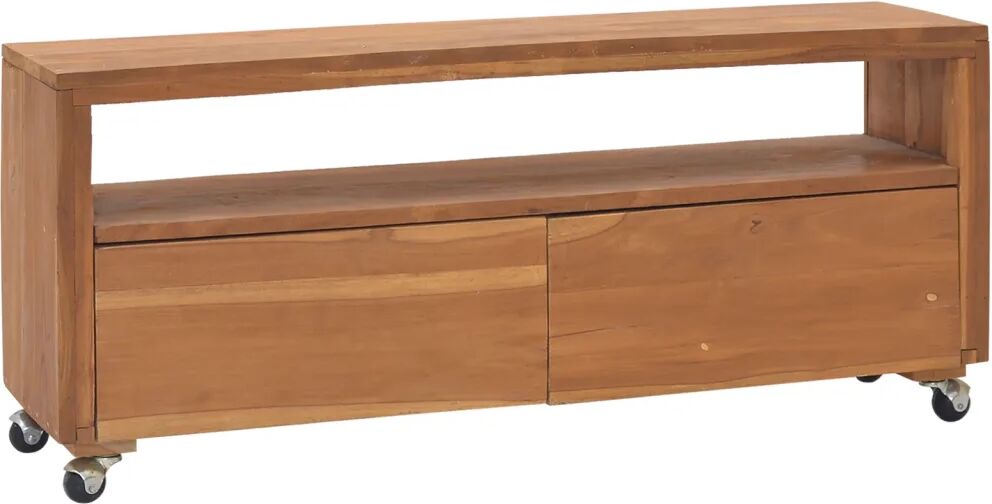 vidaXL TV-benk med hjul 110x30x40 cm heltre teak