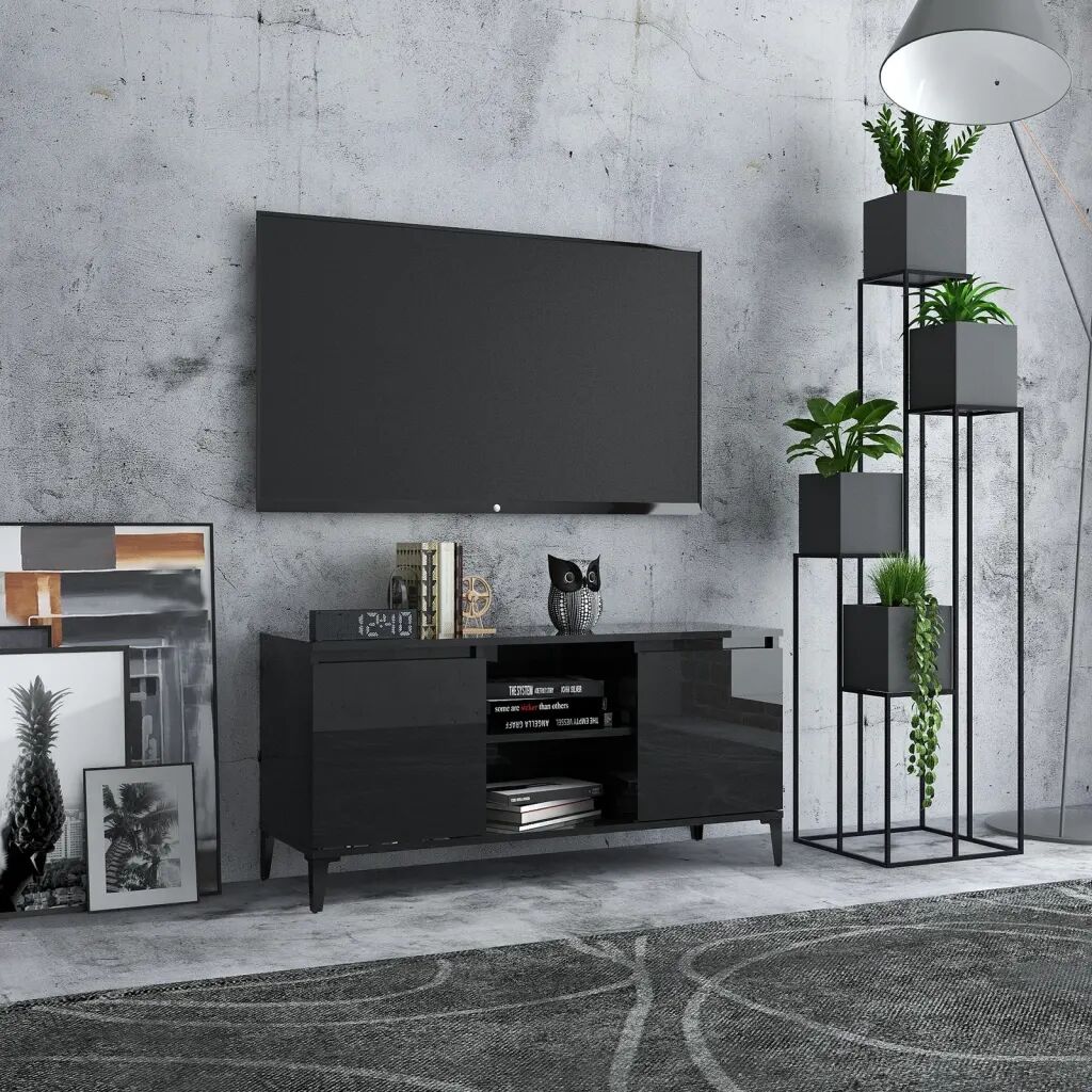 vidaXL TV-benk med metallben høyglans svart 103,5x35x50 cm