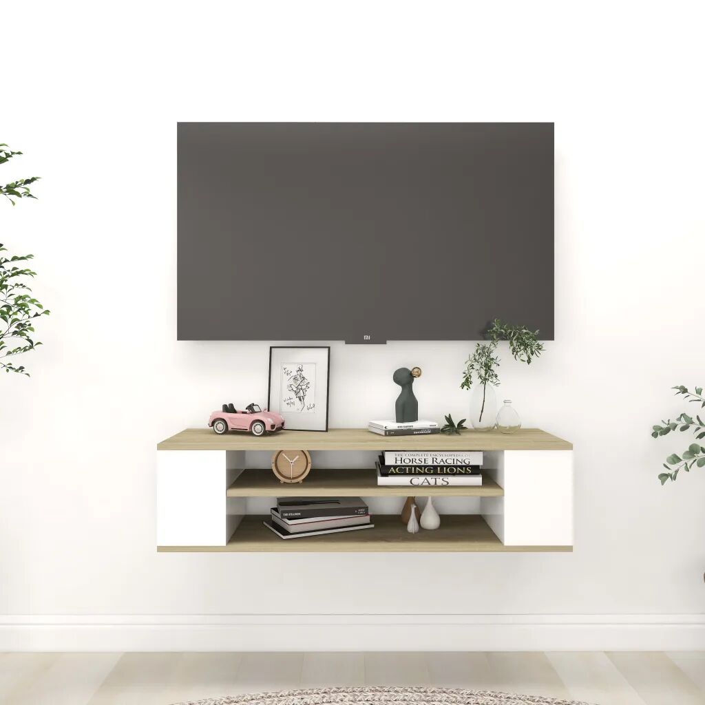 vidaXL Hengende TV-benk hvit og sonoma eik 100x30x26,5 cm sponplate