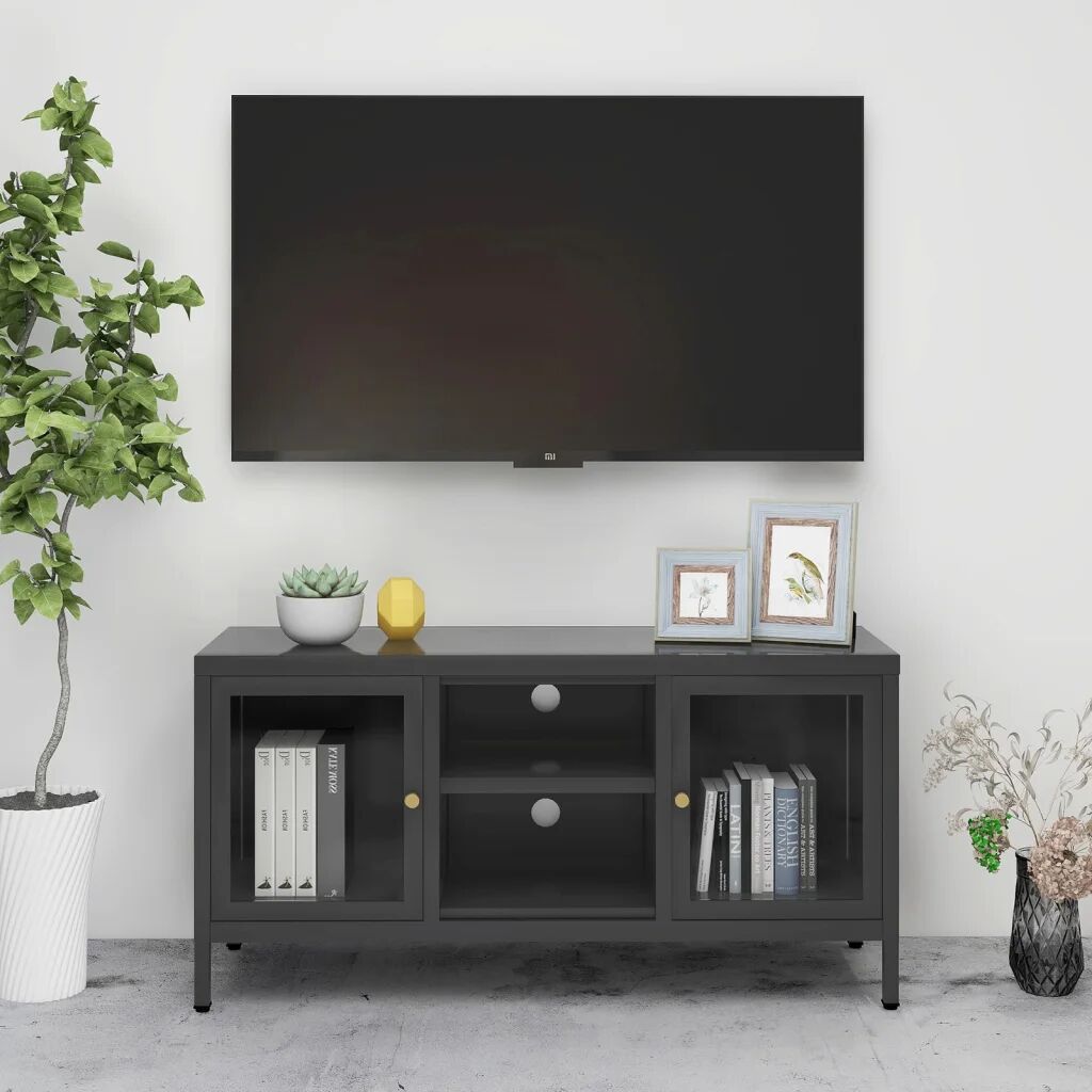 vidaXL TV-benk antrasitt 105x35x52 cm stål og glass