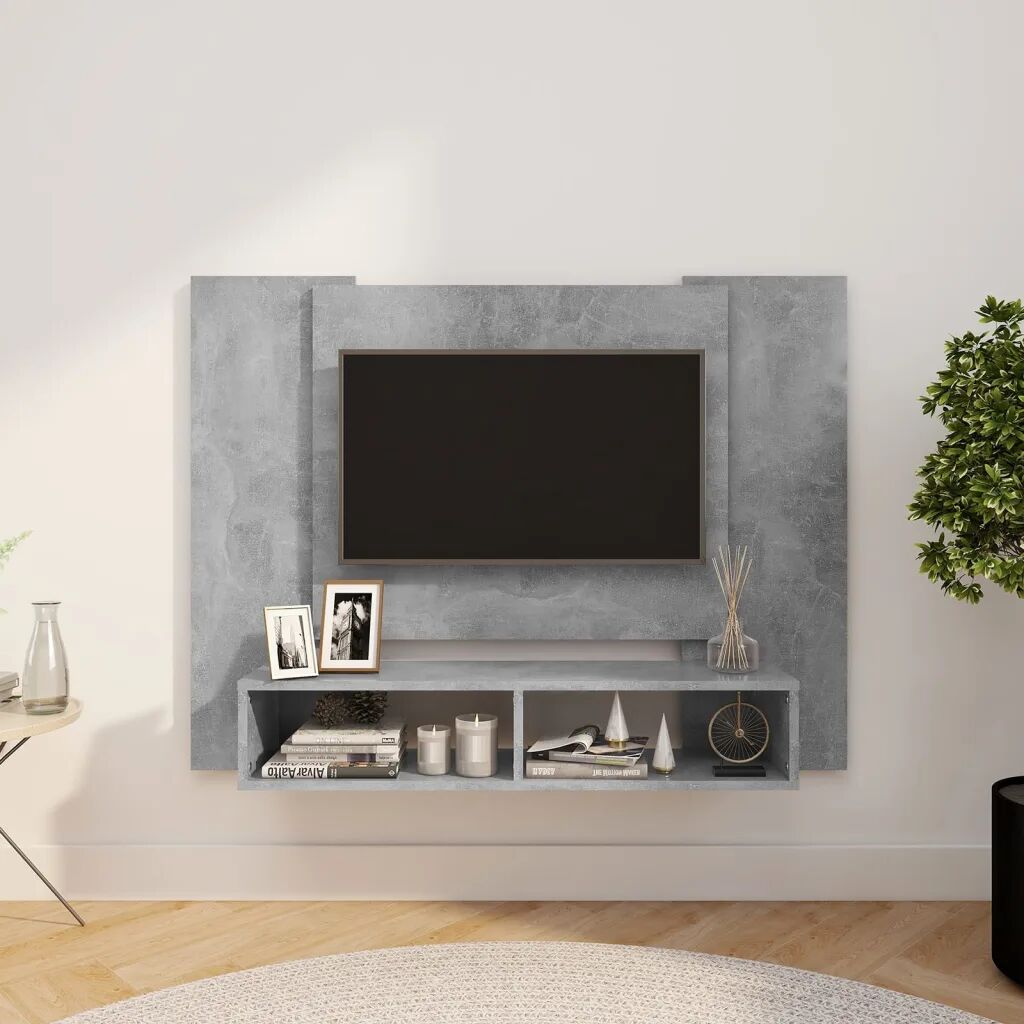 vidaXL Veggmontert TV-benk betonggrå 120x23,5x90 cm sponplate