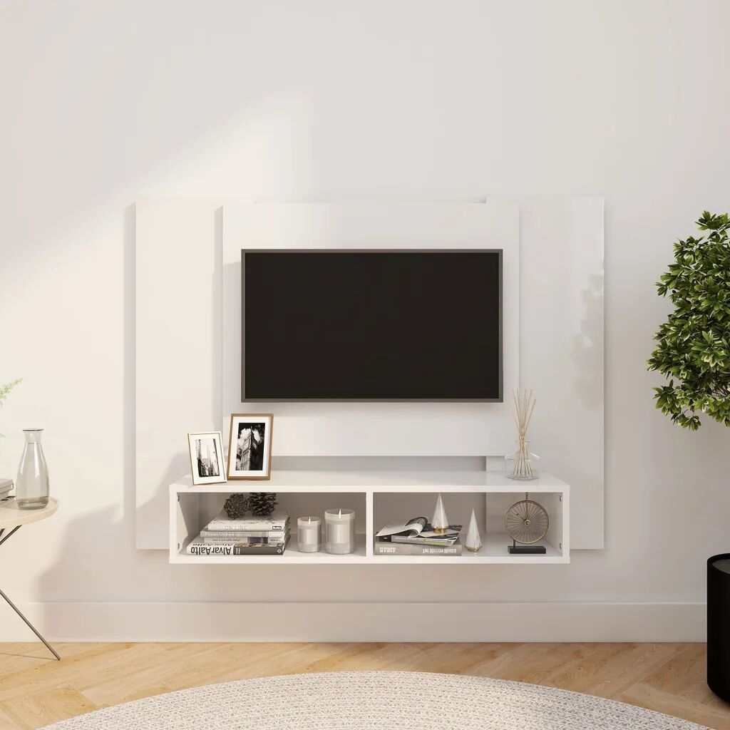 vidaXL Veggmontert TV-benk høyglans hvit 120x23,5x90 cm sponplate