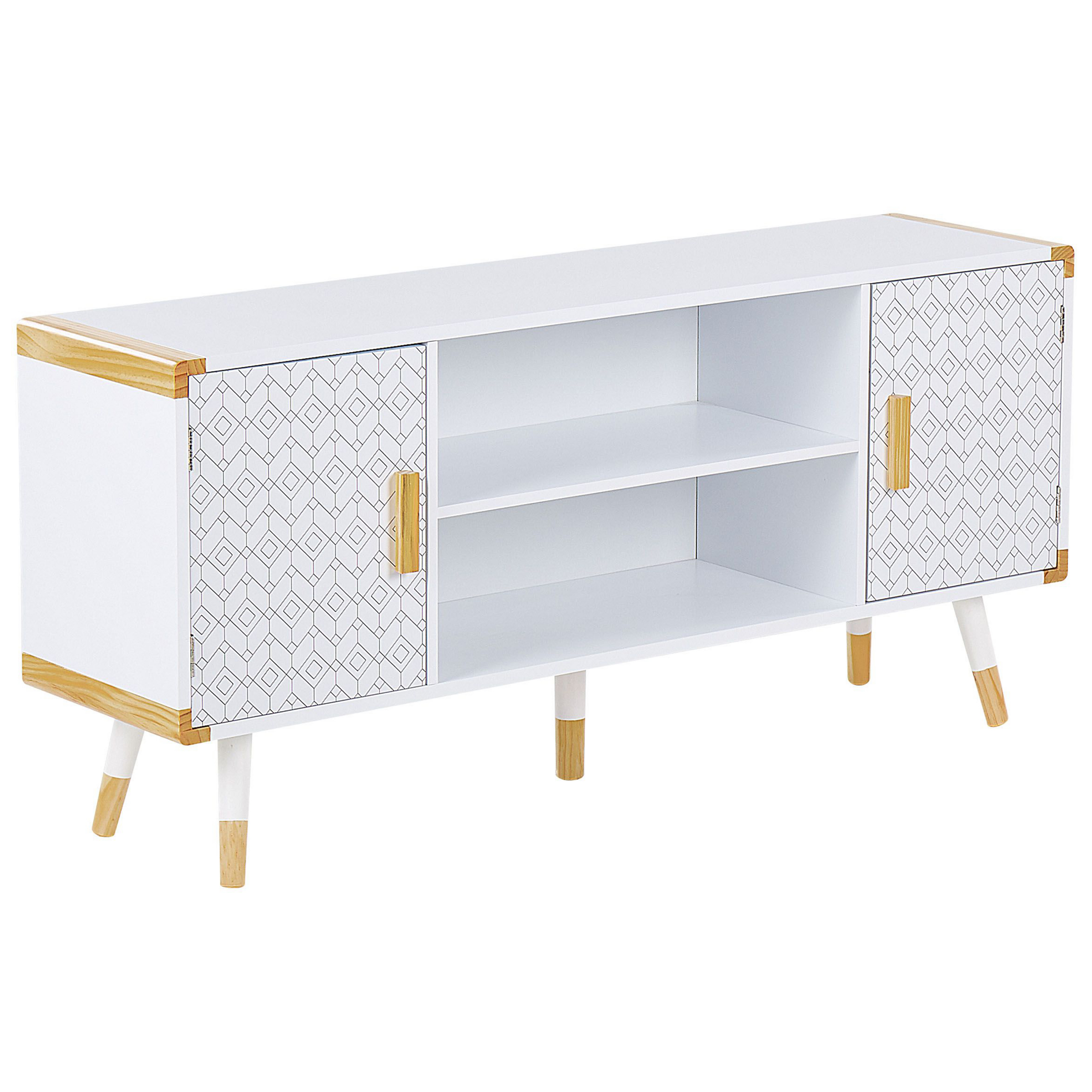 Beliani Suporte para TV com design escandinavo, madeira branca 2 prateleiras para armazenamento na sala de estar