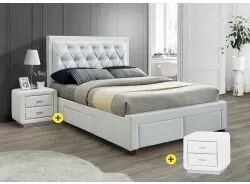 Pack Cama de Casal BIA (Branco) 140x190cm + 2 Mesas de Cabeceira ELYSEE (Branco)