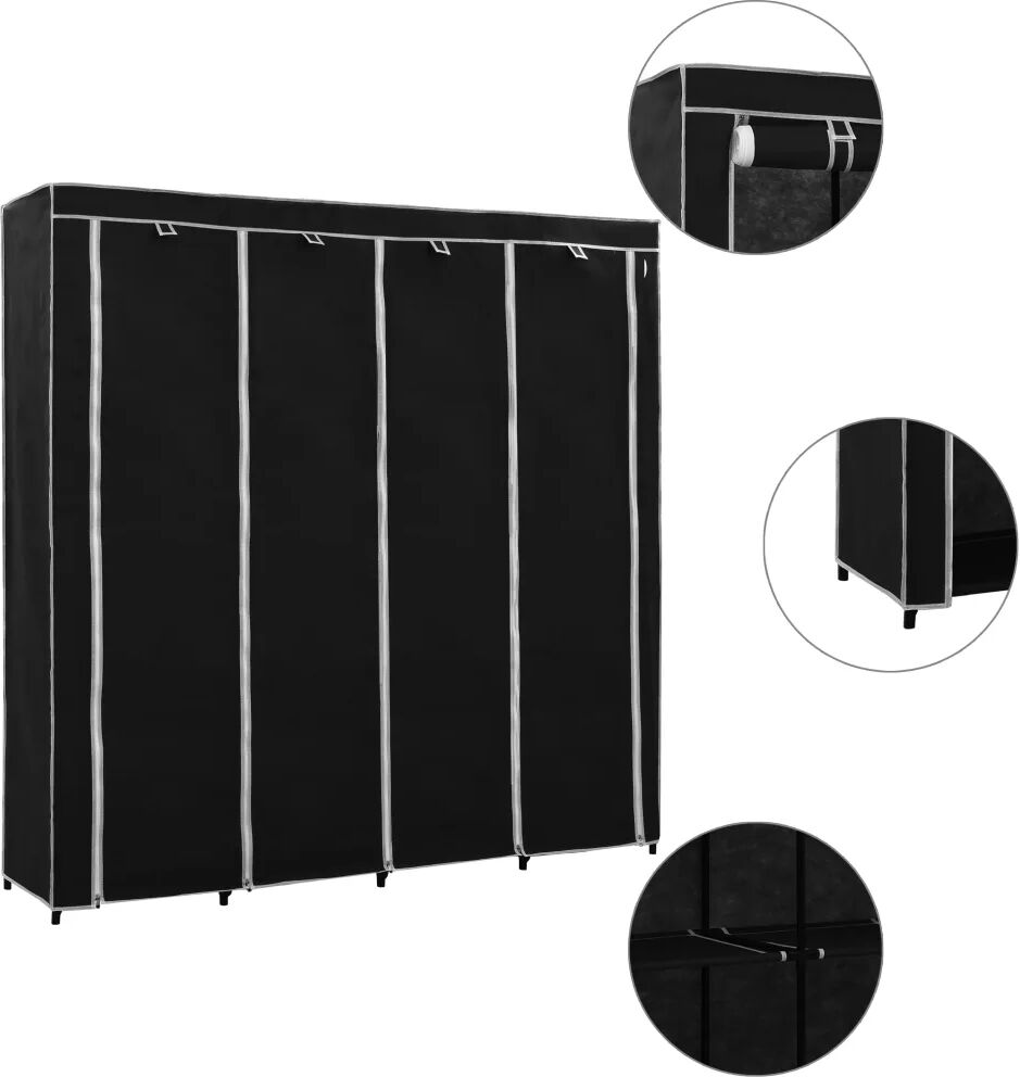 vidaXL Roupeiro com 4 compartimentos 175x45x170 cm preto