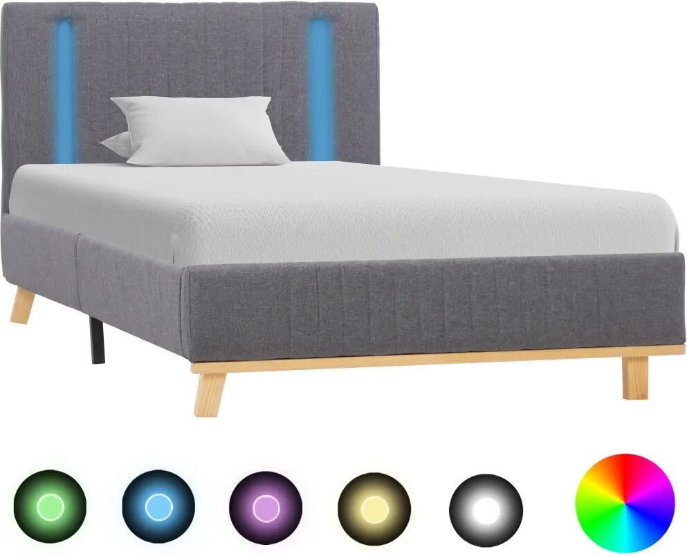 vidaXL Estrutura de cama com LED 100x200 cm tecido cinzento-claro