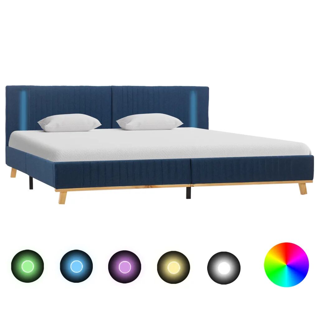 vidaXL Estrutura de cama com LED em tecido 180x200 cm azul