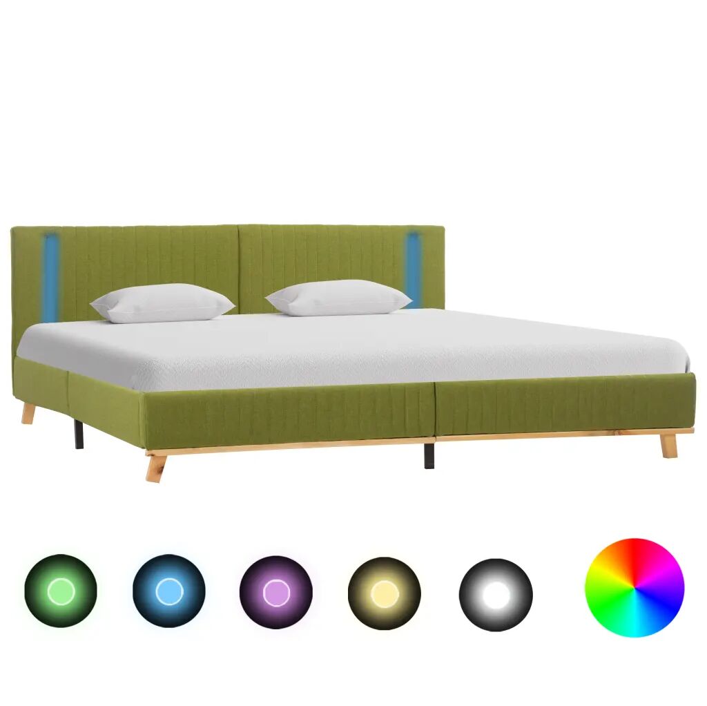 vidaXL Estrutura de cama com LED em tecido 180x200 cm verde