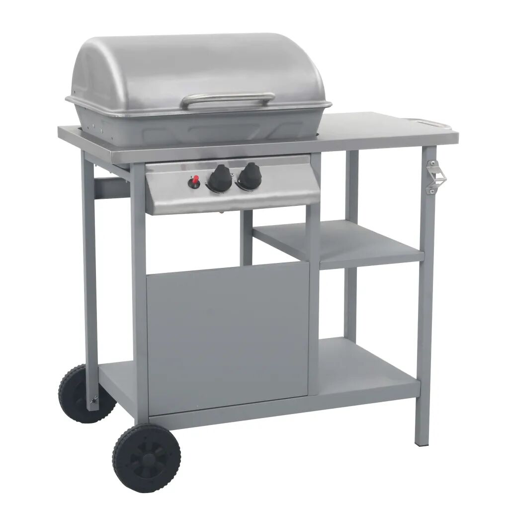 vidaXL Grelhador/BBQ gás mesa de apoio 3 prateleiras prateado