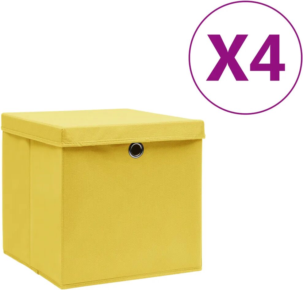 vidaXL Caixas de arrumação com tampas 4 pcs 28x28x28 cm amarelo