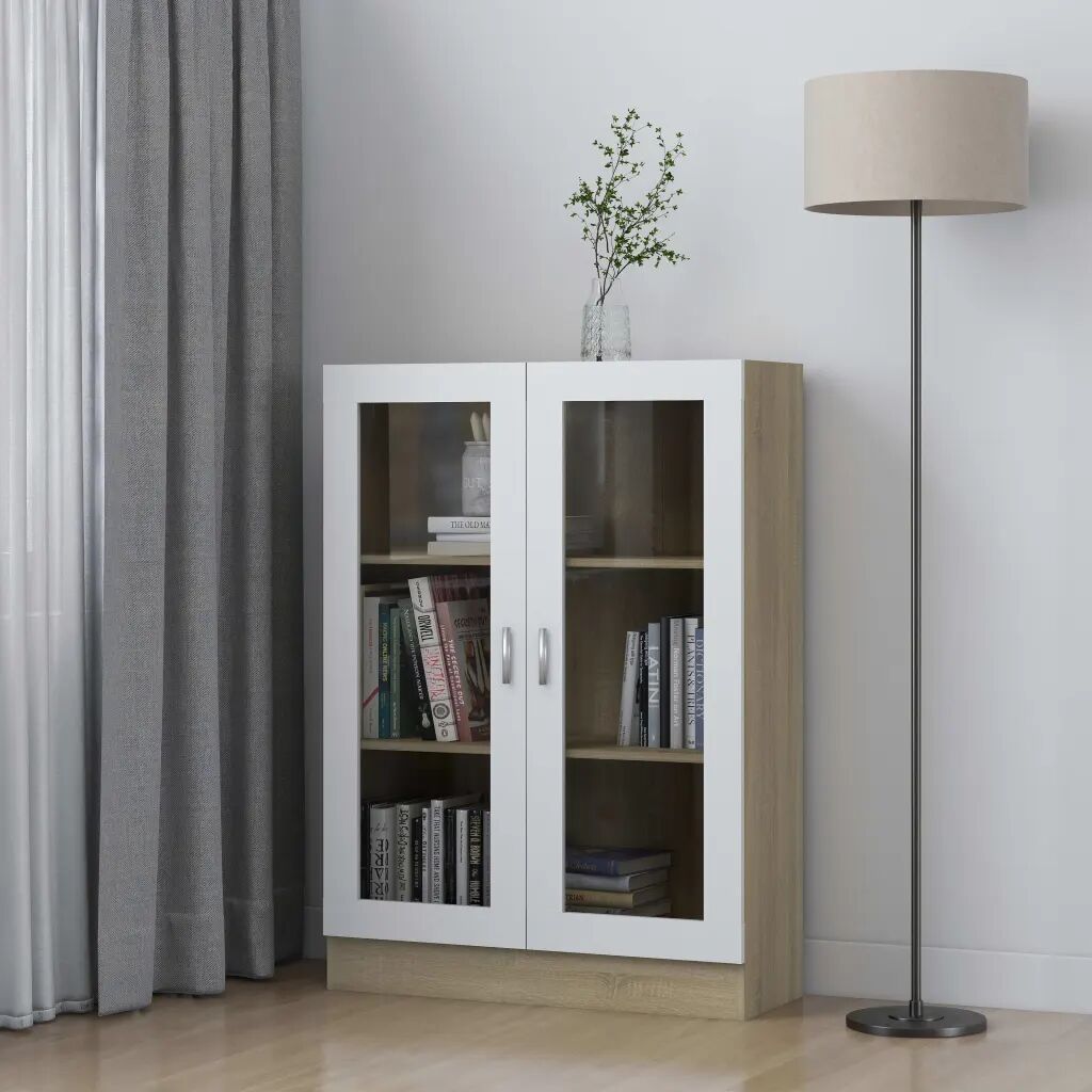 vidaXL Armário vitrine 82,5x30,5x115cm contraplacado branco e carvalho